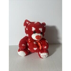 Red & White Hearts Print  Teddy Bear Plush 8” Stuffed Animal